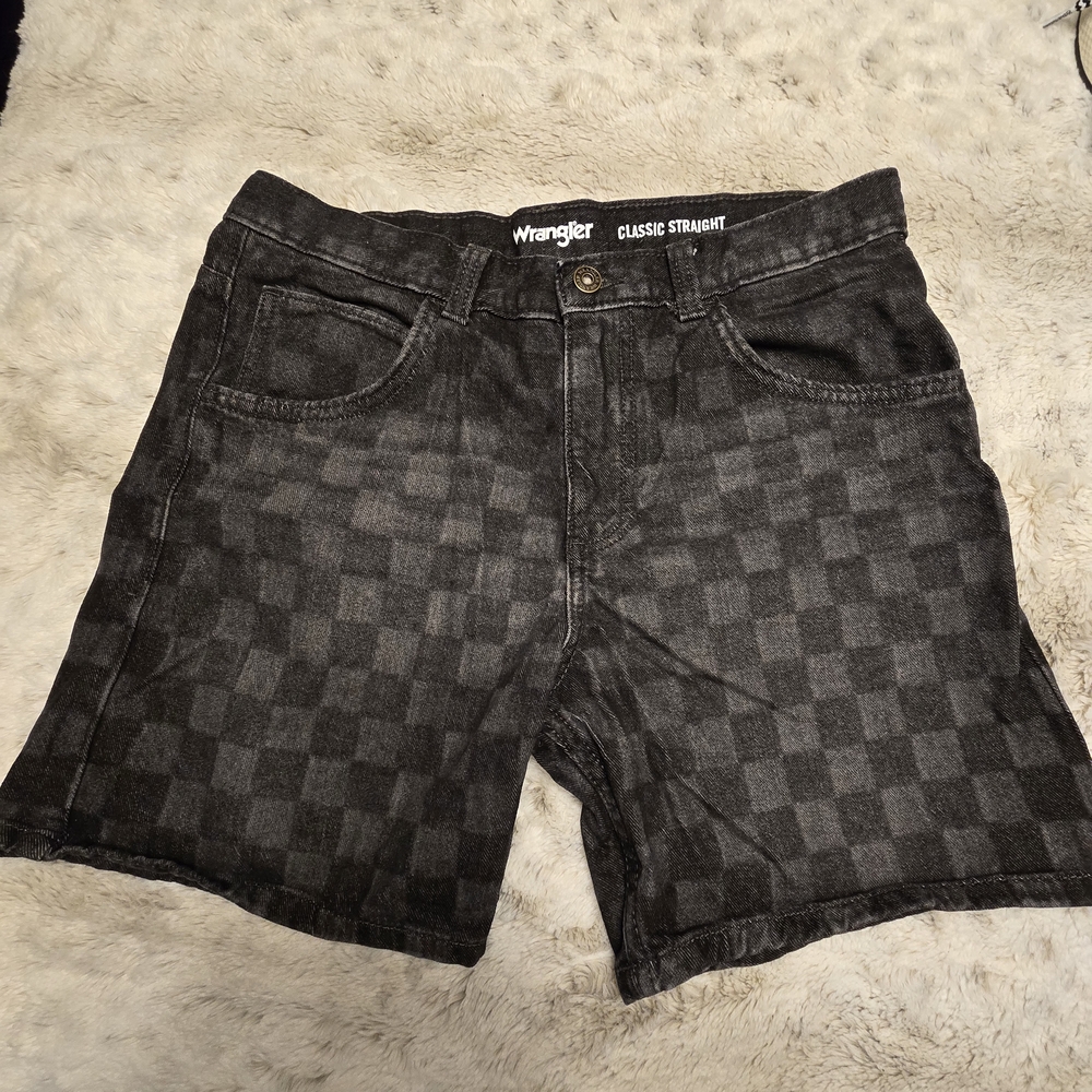 Wrangler Boys Classic Straight Check Denim Shorts 16 Husky 100% Cotton